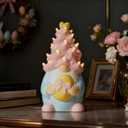 WDS WONDROUS Easter Decorations Lighted Gnome Figurine, Ceramic Battery Operated LED Easter Decor with Pink Hair Holding Egg, Spring Home Decor, Table Centerpiece, Indoor Gnome Decorations