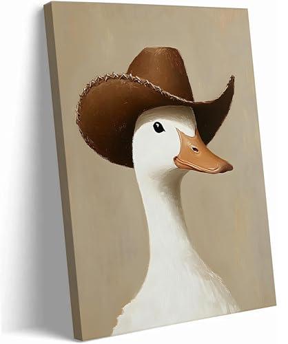 Vintage Cowboy Silly Goose Canvas Wall Art Funny Animal Cowboy Duck Picture Wall Decor Eclectic Western Art Farmhouse Geese Painting Poster Print Artwork for Bedroom Bathroom (Framed, 24x36in)