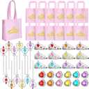 Yinder 12 Princess Party Favors Costume Dress up Accessories Set Included Gift Bags Princess Plastic Crown Tiara Rings and Wands Christmas Birthday Party Jewelry(Elegant Style)