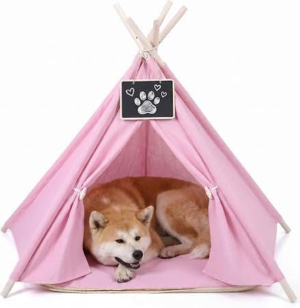 Scnbom Pet Teepee Dog & Puppy Cat Tents Tipi Bed Portable Houses
with Thick Cushion for Pets Up to 15lbs