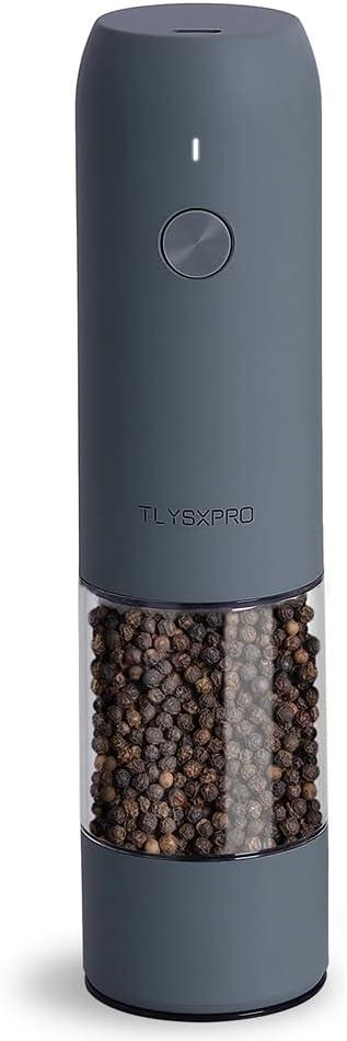 Electric Pepper Grinder, USB Rechargeable, Automatic Pepper Shaker, Adjustable Coarseness, Electric Pepper Mill, LED Light, Refillable, Kitchen Gadget (1-Pack, Blue-Grey)