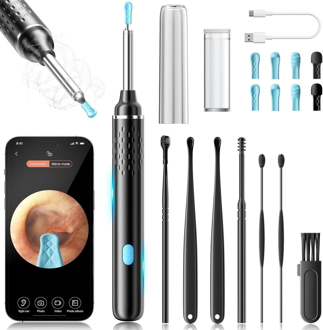 Ear Wax Removal Tool Camera, 1080P HD Ear Camera & 6 LED Lights, Easy and Safe Ear Cleaner for Kids & Adults, Ear Cleaning Kit Includes 8 Ear Tips and 7 Traditional Tools for iPhone, iPad, and Android