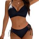 Blooming Jelly Womens Bikini Sets Cheeky Two Piece Swimsuit Criss Cross Adjustable Straps Bathing Suit String Swim Suits (Medium, Black)