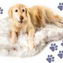PupRug Orthopedic Dog Bed for Large Dogs with Fluffy Soft Faux Fur and Memory Foam for Joint Pain Relief, Machine Washable and Waterproof Couch Bed, White with Brown Accents, Large/Extra Large