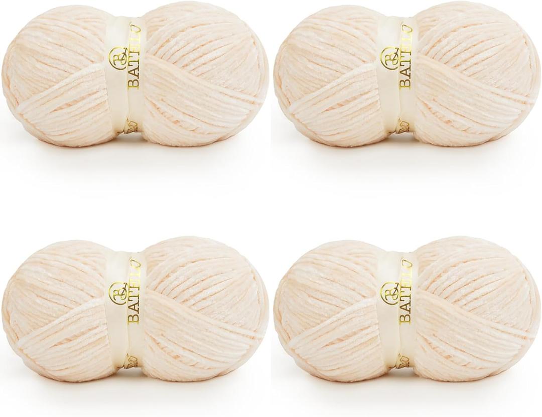 Velvet Chenille Yarn for Crocheting & Knitting 1440 Yards, Soft Thick Fluffy Bulky Blanket Yarn, 4 Pack of 10.5oz (Flesh Color)