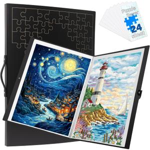 KOSTBAR Puzzle Storage Folder for 1000-Pieces with 24 Puzzle Saver Sheets, Puzzle Frame Accessories for Puzzle Organizers and Storage, Dustproof Puzzle Keeper, Gift for Puzzle Lovers (Black)
