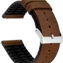 BARTON Leather and Rubber Hybrid Straps with Integrated Quick Release Spring Bars - 316L Stainless Steel - Choose Color - 18mm Watch Bands (Oak)