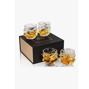 KANARS Old Fashioned Whiskey Glasses 11 Oz  Emperor Rocks Glasses Set of 4 for Bourbon Cocktail Scotch Snifter Malt Cognac  Heavy Crystal Bar Glassware  Unique Men Gift