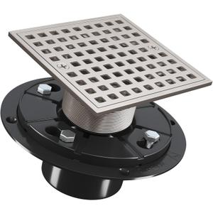 4 Inch Square Shower Drian with ABS Flange-SUS 304 Stainless Steel & CUPC Certified Shower Floor Drain-Removable Grid Cover-with Hair Strainer-Brushed Nickel