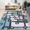 Superior Indoor Kids Rug, Washable, Non-Slip, Multi Color Playmat, Perfect for High Traffic Playroom, Perfect for Daycare Kids Room or Bedroom, Country Road Kid Rug Pine Green - Z 5' 7" x 8' 9"