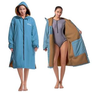 Hiturbo Warm Waterproof Swim Parka: Oversized Hooded Changing Robe - Sherpa Liner Swimming Coat - Recycled Fabric Surf Poncho (Blue), Size 110*80