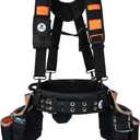 20-216 Multiple Large Pockets Tool belts for men with Suspenders, 4" Padded toolbelt, Steel Hammer Holster, Carpenter Tool Pouch, Professional Tool Vest for men Construction, Black/Orange (One Size)