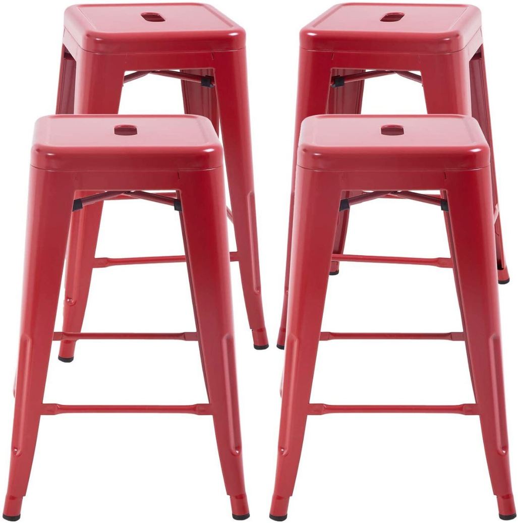 FDW Metal Bar Stools Set of 4 Counter Height Bar Stools 24 Inches Industrial Bar Chairs Patio Stool Stackable Backless Stool Indoor Outdoor Metal Kitchen Stools Bar Chairs (Red, 24")