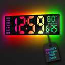 EASYERA 16.5" Large Digital Wall Clock with BT Sync, RGB Lights with 11 Scenes Mode Remote Control, Dual Alarms with Big LED Display, Auto DST, Temperature for Classroom Gaming (Black)