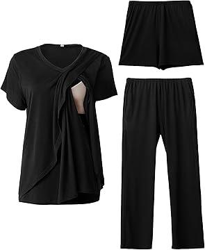 Rnxrbb 3 Piece Postpartum Nursing Pajamas Set Casual Soft Maternity Breastfeeding Pjs Sleepwear Loungewear Clothes Layer
 Xl