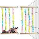 PINVNBY 2 Pack Sugar Glider Climbing Toys,Natural Wood Sugar Glider Cage Accessories with Colorful Plastic Chains, Hanging Rat Enrichment Toys Without Swaying for Hamsters and Parrots