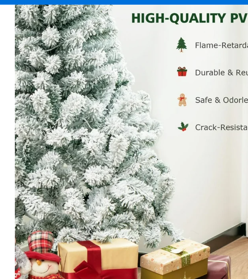 4.5ft Pre-Lit Premium Snow Flocked Hinged Artificial Christmas Tree w/150 Lights