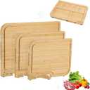 3-PCS Bamboo Cutting Board Set, Wood Cutting Board for Kitchen with Innovative Stand, Juice Groove & Handle, Double Sided for Chopping & Charcuterie Board, Kitchen Gift for Home Cooks, For Meat &Fruit (Natural)