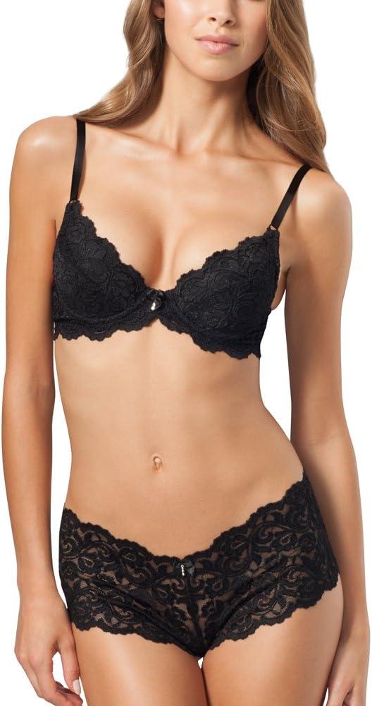 Smart & Sexy Womens Iconic Lace Push Up Bra (36D, Black Hue)
