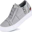 JENN ARDOR Wedge Sneakers for Women Fashion Canvas Shoes Casual Platform Hidden Heel Womens Slip On Sneaker Non Slip Side Zipper (6.5, Light Grey)