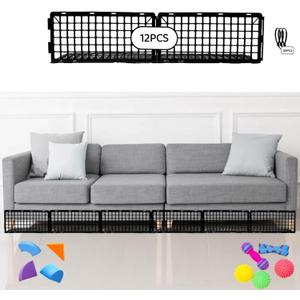 12Pcs Under Couch Blockers for Pets, Adjustable Plastic Under Bed Blockers, Furniture Barriers for Toys Dogs Cats (Black)