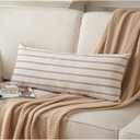 Caflife Boho Lumbar Throw Pillow Cover 14X36 Long Soft Farmhouse Decorative Couch Pillow Cases Beige Striped Body Pillow Covers Neutral Cushion Covers for Sofa Bed Living Room Home Decor Pack of 1