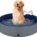 Dog Pool Foldable pet Pool Dog Swimming Pool pet Swimming Pool PVC Non-Slip for All Kinds of Pets (Grey, 32x8in) (Gray)