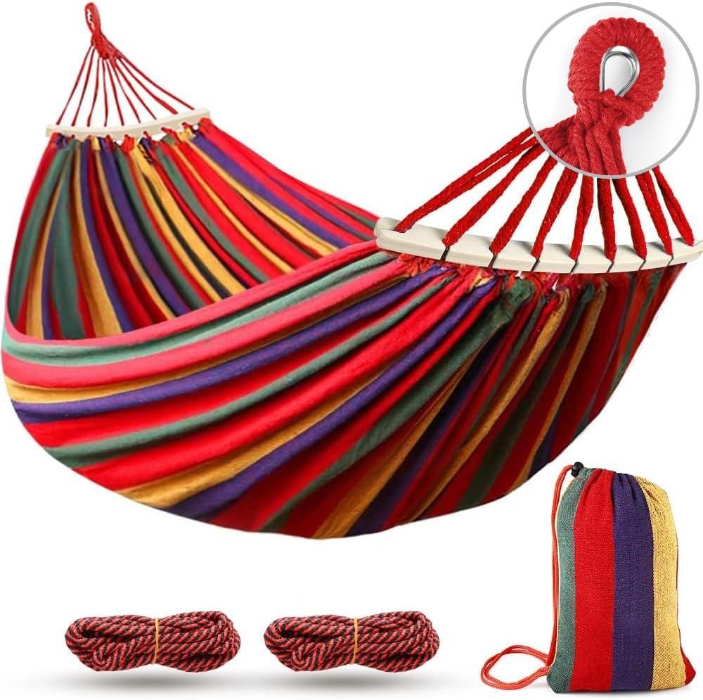 MOSFiATA Hammocks Portable Camping Hammock Upgraded 550lb Comfortable Fabric Hammock with Two Anti Roll Balance Beam and Sturdy Tree Straps for Camping, Patio, Backyard, Outdoor Grey