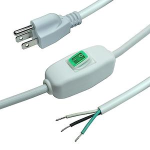 6FT 18 Gauge 3 Prong Heavy Duty Replacement Powe Cord Cable with Green Indicator Light ON/Off Switch,10A125V 18AWG White