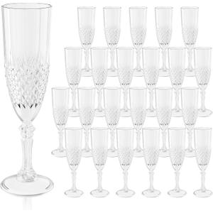 Plastic Champagne Flutes, 24PCS White Transparent Plastic Wine Glasses Goblets Shatterproof Reusable Champagne Flute for Weddings, Bachelor Parties, Toasting, and Events(24, Transparent)