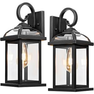 Black Exterior Light Fixtures 2-Pack, Anti-Rust Aluminum Outdoor Wall Lights for House Porch Lights IP65 Waterproof Clear Glass Outdoor Sconces Wall Mount Wall Lanterns, Matte Black
