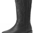 DREAM PAIRS Women's Cowboy Cowgirl Boots Embroidered Square Toe Mid Calf Western Boots Fashion Dress Chunky Low Heel Shoes for Theme Party Country Concert (8.5, All Black)