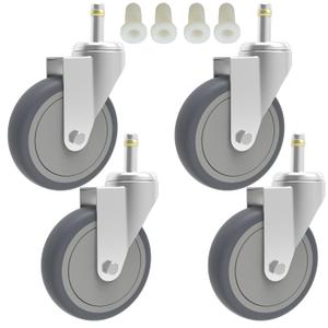 RILIDRI 5-Inch Swivel Caster Wheels, 7/16-Inch Stem Diameter Rubber Wheel, Heavy Duty TPR Thermoplastic Rubber Replacement Wheels, 225-lb per Wheel- 4 Pack