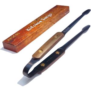 Exquisite Lightweight Cooking Tongs - 304 Stainless Steel & Walnut Wood, Comfortable Grip, Non-Slip Design, High Heat Resistant - Ideal for Light and small food, Kitchen Plating, Korean BBQ, 9-Inch