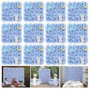 RIDDSEE Silk Flowers Wall Panels for Wedding Backdrop12packs Blue Artificial Floral Wall Mat 3D Flower Wall Hydrangea Panels Plastic Handmade for Party Event Stage Photography Home Decor
