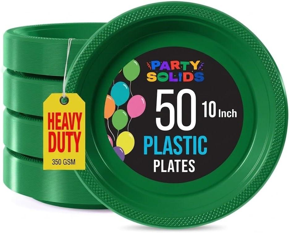 Exquisite Party Solids Sturdy Green Plastic Plates 10" Party Plates 50 Pcs