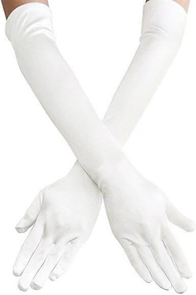 Lansian Long Opera Party Gloves for Women 1920s 20s Satin Gloves Costumes Elbow Length Bridal Evening Dress, 21 inches (Pearl White)