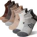 Velice Merino Wool Ankle Hiking Running Socks for Women Compression Thick Athletic Cushion Breathable No Show Socks 6 Pairs (Medium, Grey/Brown/White)