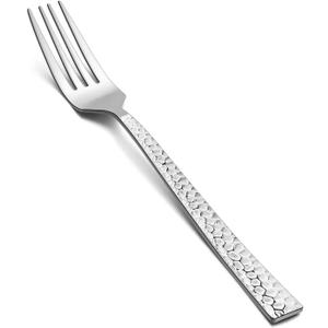 E-far 12-Piece Hammered Dinner Forks Set, 7.9 Inch Stainless Steel Forks for Home, Kitchen or Restaurant, Non-toxic & Mirror Polished, Squared Edge & Dishwasher Safe
