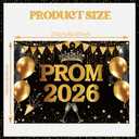 Prom 2026 Backdrop - Crown Graduation Prom Night Party Decorations, Graduation Backdrop for Photography Congratulate Congrats Grad Banner Black and Gold Proms Send Off 2026 Party Decorations 7x5ft