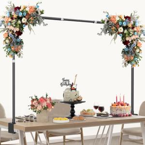 Over the Table Rod Stand with Clamps, 70" Extra Tall, 51-94" Length, Thickened Adjustable Metal Table Arch Flower Balloon Frame for Party Wedding Birthday Halloween Decoration - Black