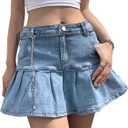 Yeokou Women's Casual Slim A-line Pleated Ruffle Short Mini Denim Skirts (Medium, Lightblue)