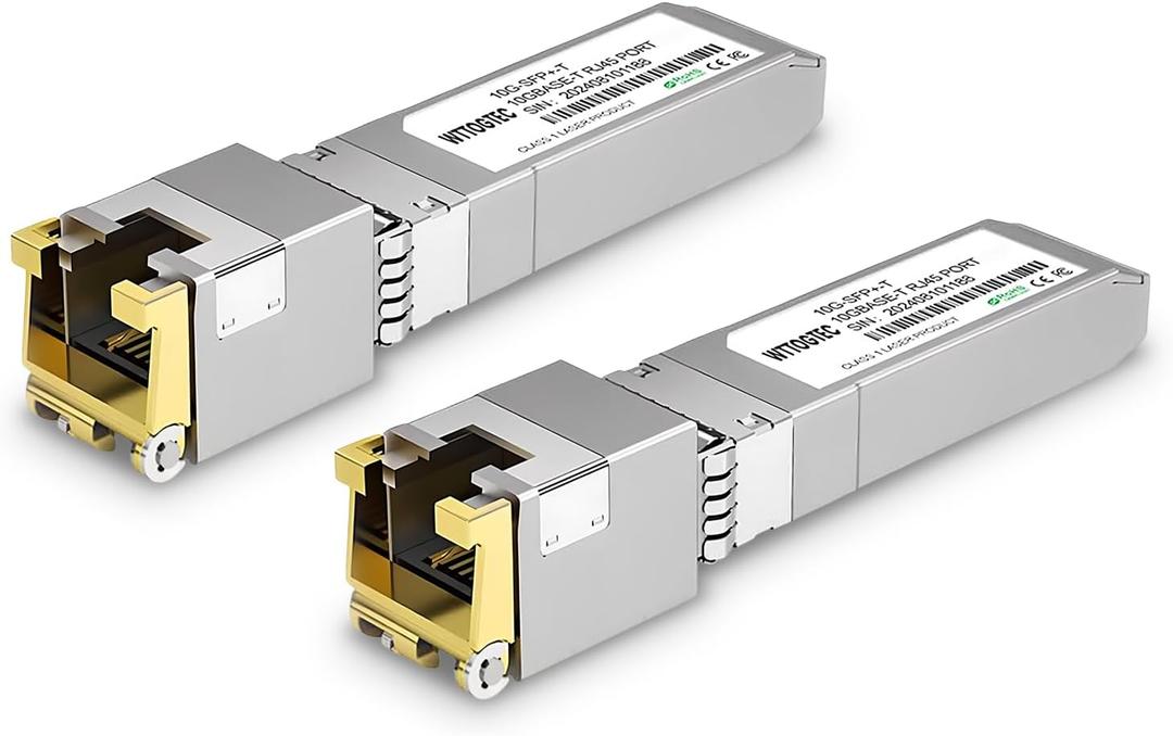 - 10Gb SFP+ to RJ-45 Module Transceiver up to 262Ft (80m), 1.25/2.5/5/10G-T Copper SFP+ CAT6a Module, Auto-Negotiation, for Cisco SFP-10G-T-S, Meraki, TP-Link (2 Pack)