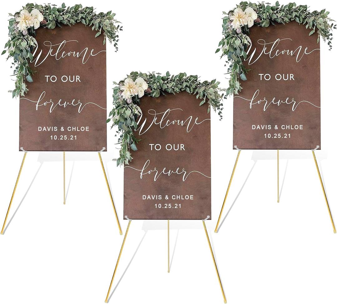 DANMO Easel Stand for Wedding Sign Poster 63'' Instant Display Easel for Floor Adjustable Metal Art Easel Gold 3 Pack