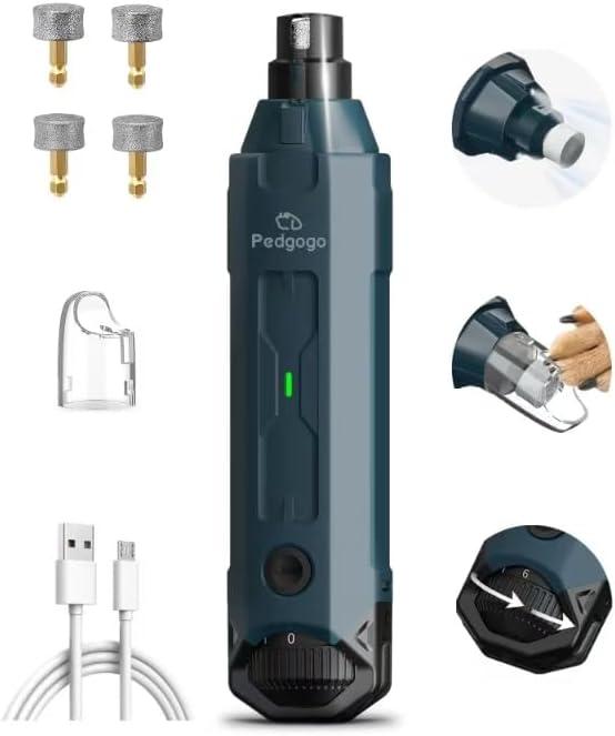 6-Speed Dog Nail Grinder& 4 Extra Grinding Heads Super Quiet (45 db)Pet Nail grinder with 2 LED Lights 12000RPM & 3 Grinding Ports with Dust Cap Dog Nail Trimmer for Large Medium Small Dogs