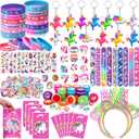 Winrayk 146Pcs Unicorn Party Favors Birthday Supplies Girls, Headband Bag Bracelet Stamper Keychain Slap Bracelet Tattoo Sticker Ring, Goodie Stuffer Pinata Filler Rainbow Unicorn Party Supplies Decor