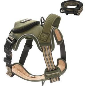 No Pull Dog Harness for Medium Dogs, Adjustable No Choke Pet Vest with Dog Leash Fit Smart Reflective Pet Walking Harness for Training Easy Control Soft Handle Green M (Army Green)