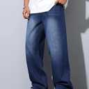 Men's Baggy Jeans Y2K Vintage Wide Leg Denim Pants Trousers | Hip Hop Loose Fit Skater Jeans 2000s Streetwear (Blue, S)