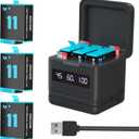 Hero 9/10/11/12 Battery 3-Pack 2000mAh and USB Storage Fast Charger Fully Compatible with Gopro Hero 9 10 11 12 Black Official with High Speed Micro SD Card Reader Function