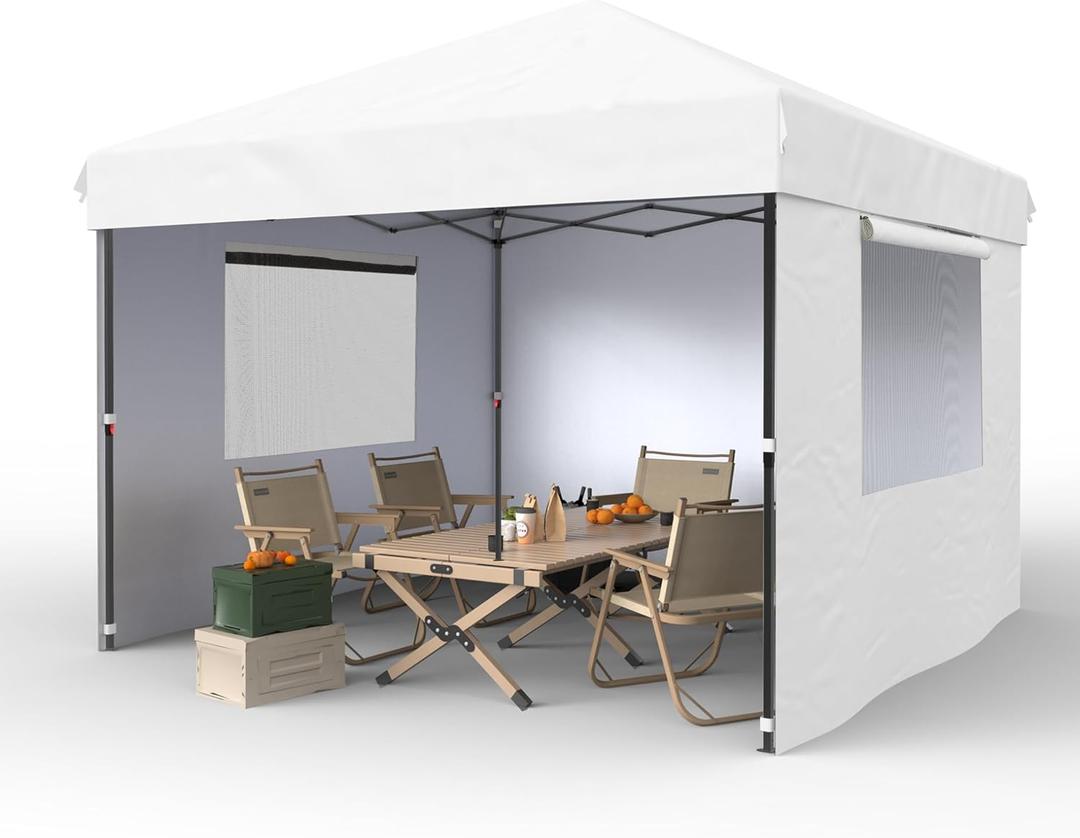 Garvee 10x10 Pop Up Canopy Tent Outdoor Canopy One-Person Set Up Heavy Duty Commercial Instant Tent Shelter, 3-Sidewall+Brown